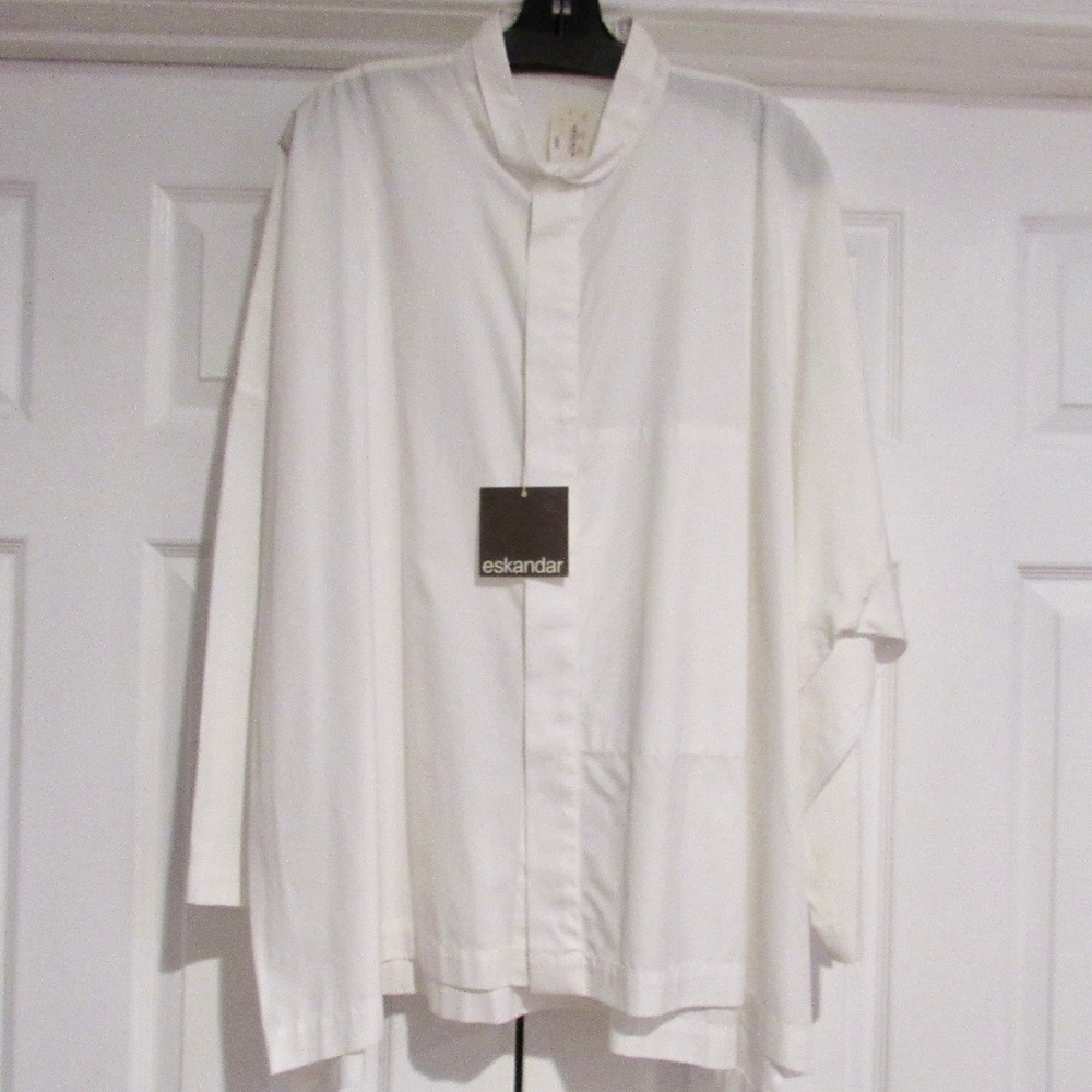 NWT eskandar White cotton button front Wide Long Classic SHIRT sz 2